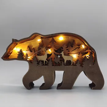 Rakstāmgalda LED Nakts Gaisma Koka Dzīvnieku Rotājumus Bērniem Dāvanas Laternu Guļamistaba Dekori Nakts Lampas, Ziemassvētku Rotājumi Mājas Sienas Attēls 2