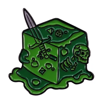 Gēla Cube Emaljas Broša D20 Dice Broša Zobenu un Galvaskausa Emblēmu RPG Metāla Pin