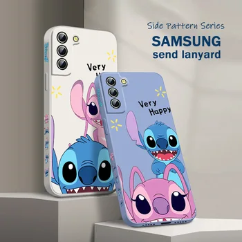 JAUNU Lilo & Stitch Telefonu Gadījumā Samsung S21 S22 S20 FE S10 Piezīme 20 10 Ultra Lite Plus Šķidrums pa Kreisi Virves Vāciņu