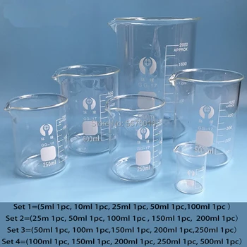 Augstas kvalitātes 1set Lab Borsilikāta Stikla vārglāzē visu izmēru ķīmiskās Iekārtas Visu izmēru Pyrex Vārglāzē Mērīšanas Kauss