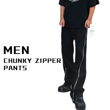 Top modes Streetwear Hip Hop Garš Rāvējslēdzējs Kokvilnas taisnas Bikses Vīriešiem 2023 Gadījuma y2k bikses roupas masculinas