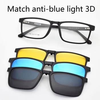 Briļļu Rāmja Vīriešu Smiltis, Melna Klipus Par Magnētu Polarizētās Saulesbrilles, Nakts Redzamības Plēve Anti-Zilās 3D Filmu Braukšanas speciāla Rāmja Attēls 2