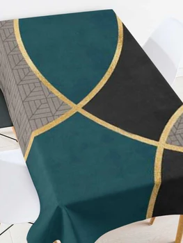 Ģeometrisko Svītrainām 3D Galdauts Melns&Pelēks Salaist Modelis Sabiezēt Mazgājams Taisnstūra galdautu Virtuves Nappe De Tabula Attēls 2