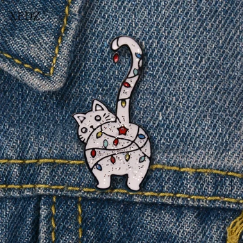 XEDZ Cute karikatūra dzīvnieku garu asti balts piebald zvaigžņu kaķis emaljas pin modes karikatūra bērnu džinsa apģērbu atloks kulons jewe