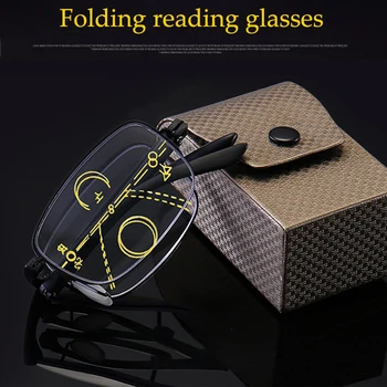 Saprātīga pakāpeniski Locīšanas lasīšanas brilles Vīriešiem tuvu un divējāda lietojuma Sieviešu Multifokāla Anti-Reflective Portatīvo Brilles
