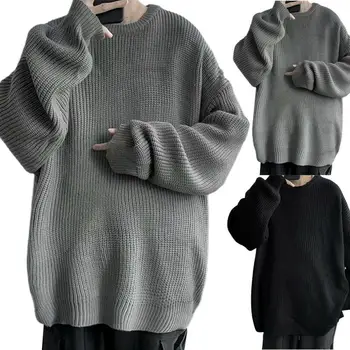 O Kakla Vīriešu Džemperis tīrtoņa Krāsu garām Piedurknēm Lielgabarīta Trikotāžas Ietilpst Džemperis Streetwear blusa de frio masculino sueter masculino