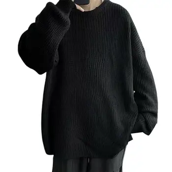 O Kakla Vīriešu Džemperis tīrtoņa Krāsu garām Piedurknēm Lielgabarīta Trikotāžas Ietilpst Džemperis Streetwear blusa de frio masculino sueter masculino Attēls 2
