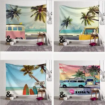 Autobusu Palm Tree Beach Gobelēns Okeāna Sienas Karājas Piknika Paklāja Segu, Dizaina Viesnīca Guļamistaba Dekori Mājas Istabas Interjeru